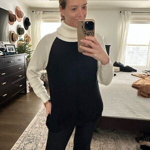 Black and White Cowl Neck Sweater with Color-Block Design